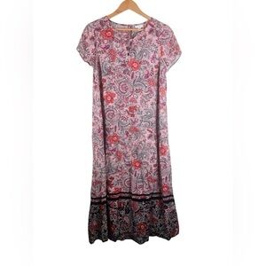 J. Jill Multicolor Floral Paisley Maxi Rayon Dress Side Pockets Size Medium